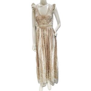 👗🎄 HELLO MOLLY Gold Sequin Embellished Gown | Sz 8 | New Year’s Eve Holiday NWOT